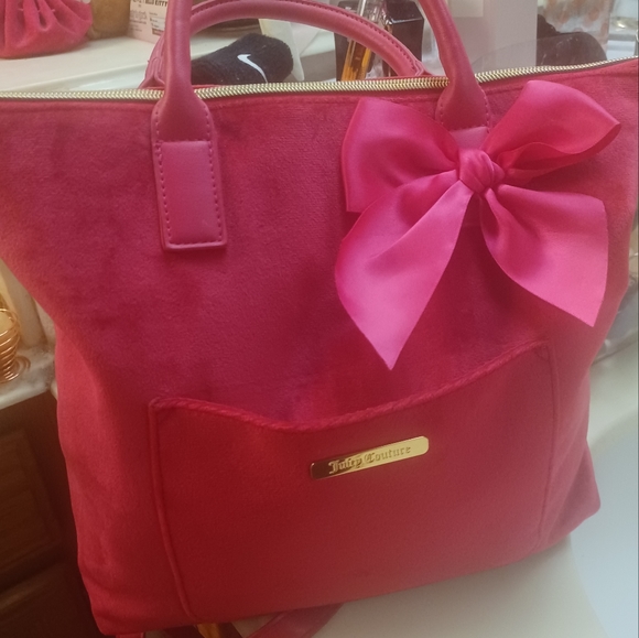 JUICY COUTURE Hot Pink Velvet 2-way Backpack Purse - Picture 6 of 6